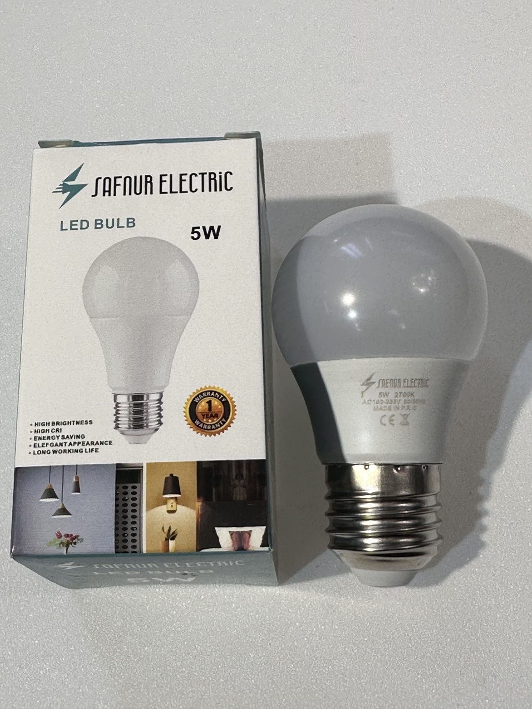 Лампочка 5W E27, светодиодная, теплый белый