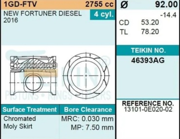 Teikin поршневой комплект 46393