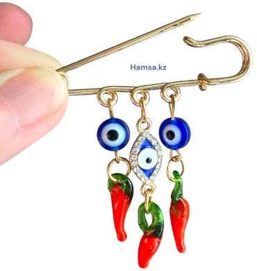 Булавка Hamsa.kz бижутерный сплав, бисер, акрил