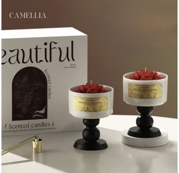 Ароматическая свеча True love stories CAMELLIIA Beautiful 14 см, 2 шт белый, черный, красный