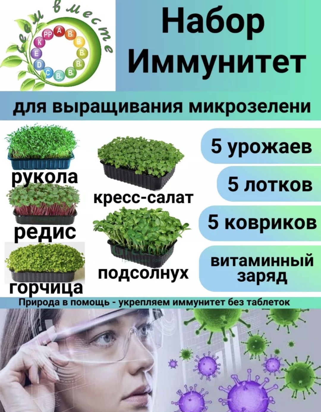Набор для выращивания Сеем Вместе Набор микрозелени «Иммунитет»