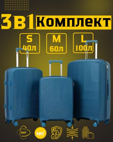 Комплект чемоданов Marksman MAK-GL066 поликарбонат 200 л синий