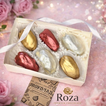 Roza Premium Королевские Финики с миндалём в бельгийском шоколаде 6 шт 15х10х4 см