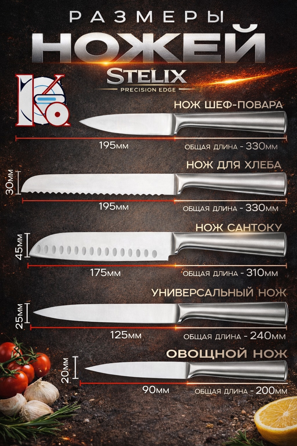 Набор ножей Stelix 06649, лезвие: сталь 5 шт
