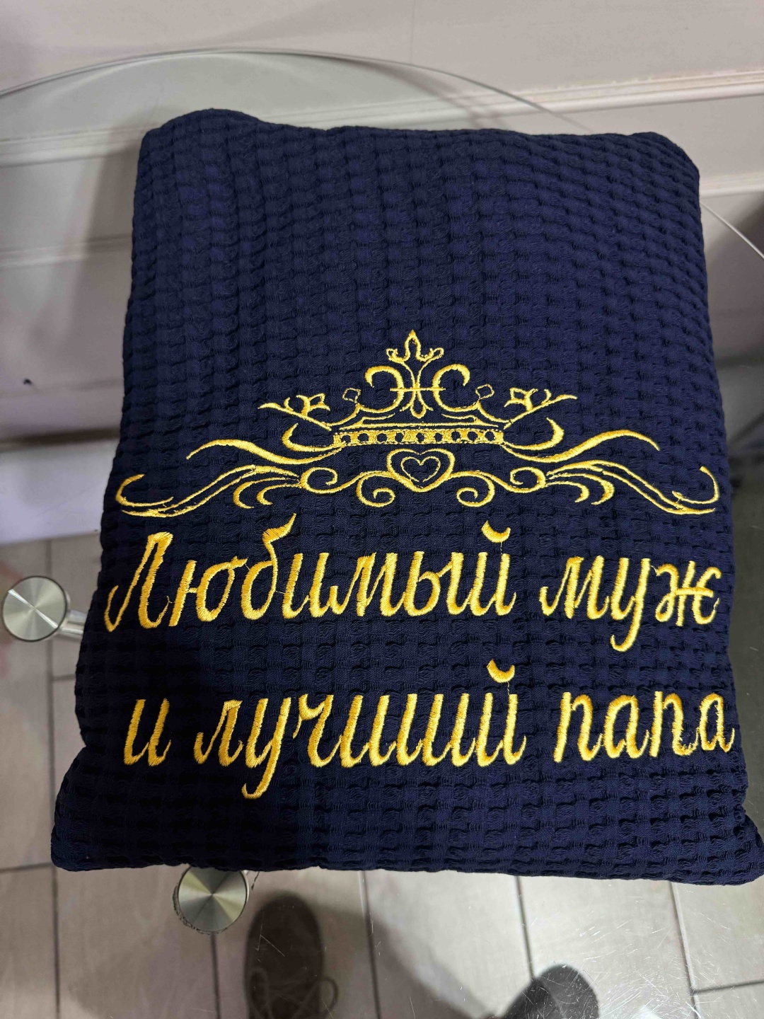 Вафельный халат синий