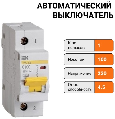 IEK 1Р ВА 47-100 100А 10кА С