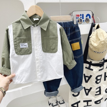 Рубашка полуприталенная FASHION белый, хаки