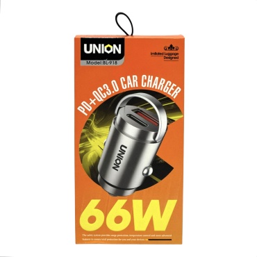 Зарядное устройство Union Car Charge USB Type-C, USB 66 Вт серебристый
