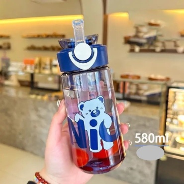 Бутылка 0.58 л синий, крышка с трубочкой, пластик