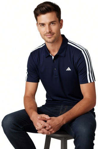 Поло adidas однотонный темно-синий
