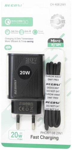 Зарядное устройство Recrsi CH-K98 micro USB, USB 20 Вт черный