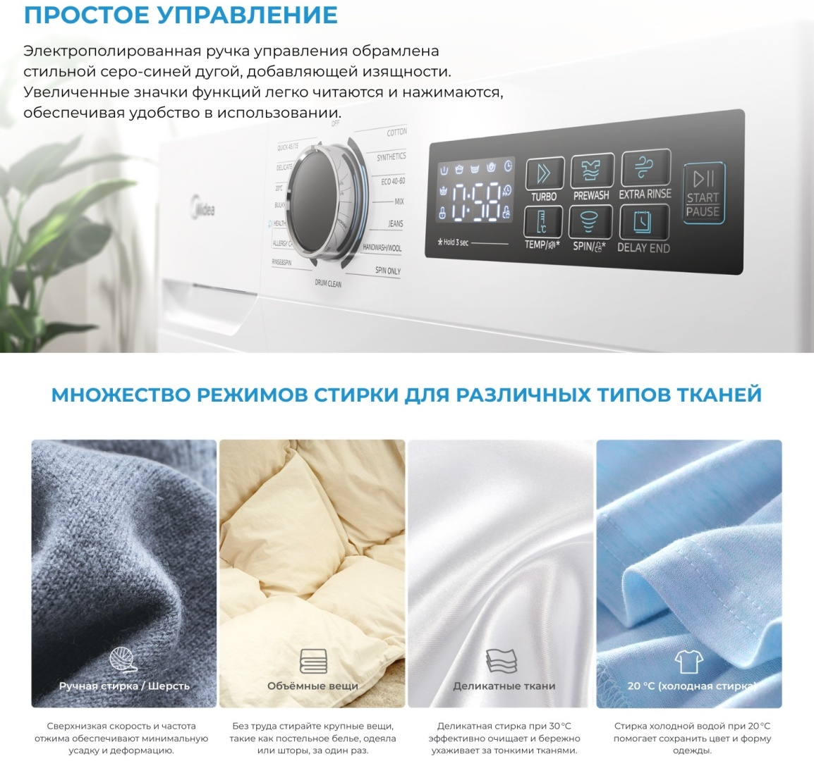 Стиральная машина Midea MF01610US40/W белый