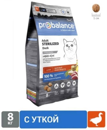 Корм Probalance Adult Sterilized утка 8 кг