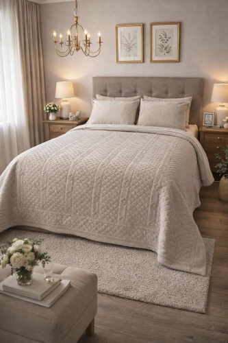 Покрывало GEDING Warm Touch 200х230 см, полиэстер, велюр, флис, светло - бежевый