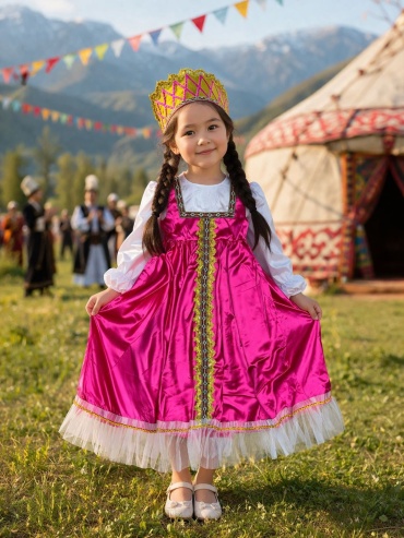 Платье Русский народный костюм для девочек фуксия