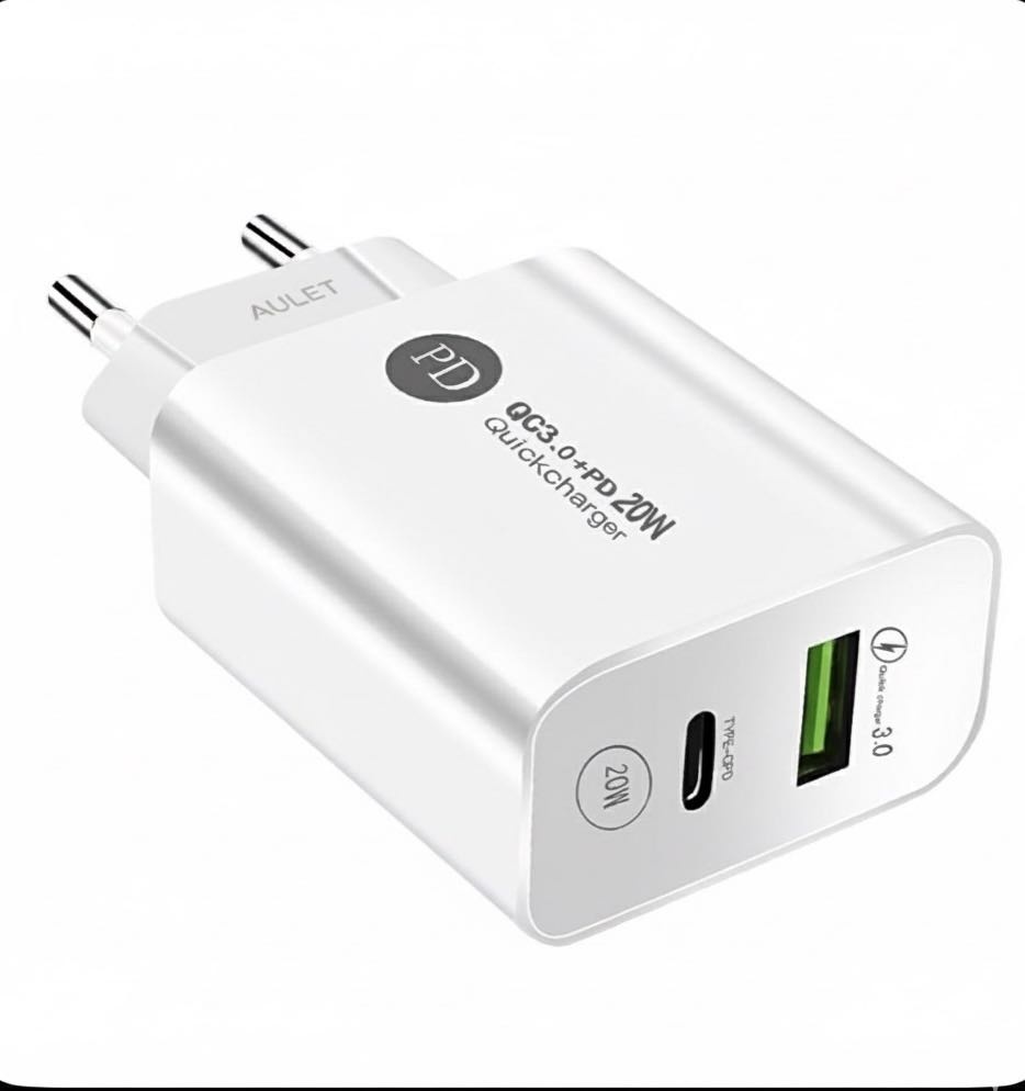 Зарядное устройство 2 в 1, USB Type-C, USB, белый Aulet
