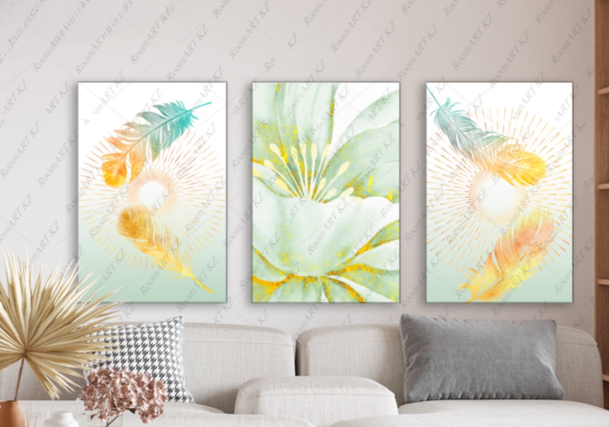 Room Art KZ модульная картина Интерьерная картина перо 200x100 см