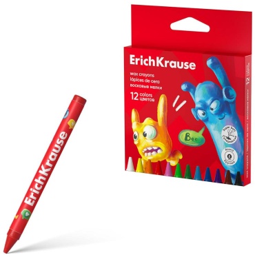 Восковые мелки ErichKrause Jolly Friends круглые, 8 мм, 12 цветов (в коробке с европодвесом 12 шт)