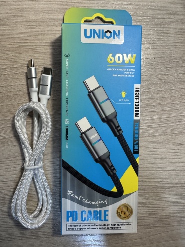Кабель Union USB Type-A (M), Lightning (M), 1.2 м, PD PD CABLE TYPE C UNION 60W черный