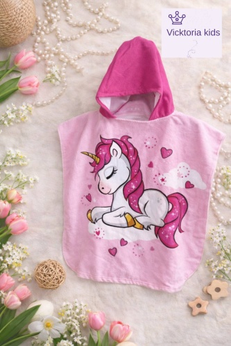 Vicktoria Kids полотенце-пончо Единорог Unicorn 120x60 см 1 шт, микрофибра
