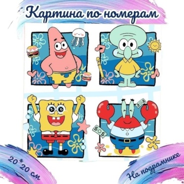 Спанч Боб и его друзья холст на подрамнике 20x20 см