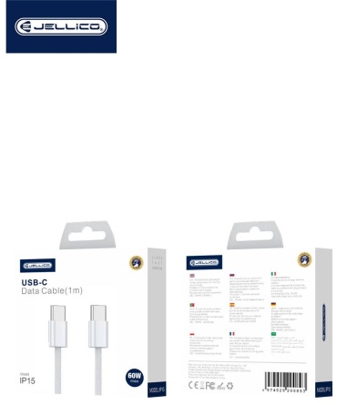 Кабель Jellico USB 4 Type-C (M), 1 м, JELLICO ip 15 белый