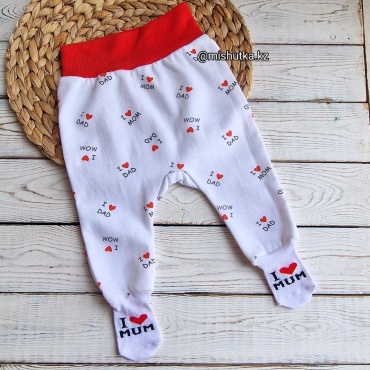 Ползунки Baby с носочками Хит с начесом белый, красный 68