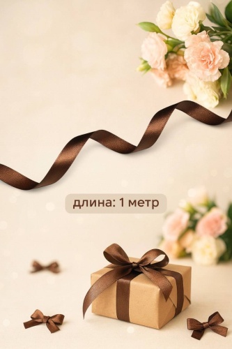 Лента атласная шоколадный цвет 1 м