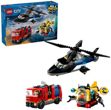 Конструктор LEGO Вертолет, пожарная машина, подводная лодка , деталей 874 шт