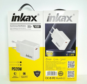 Зарядное устройство INKAX Y09 C-L Сетевое зарядное устройство со шнуром Туре-с to Lightning Lightning, USB Type-C белый