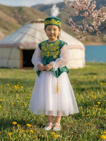 Национальный костюм Kids Bella белый, зеленый