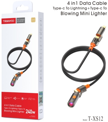 Кабель TRANYOO USB TypeC (F), USB TypeC (M), Lightning, 1.2 м, T-XS12 белый