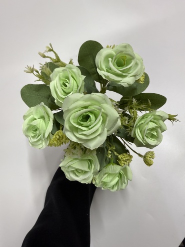 Ветка HandMade роза 27 см, Кустовые 7 бутонов