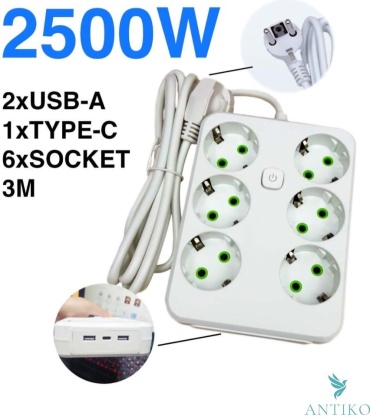 Сетевой фильтр ANTIKO AN-00412, 1 м