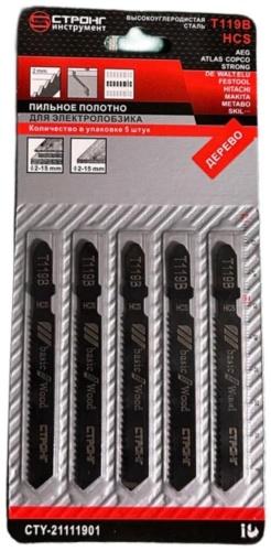 Пилки для лобзика по дереву 5 шт. Стронг T119B HCS