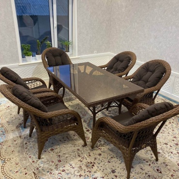 Комплект Samruk Mebel 7 в 1, кол-во персон: 6, металл, искусственный ротанг