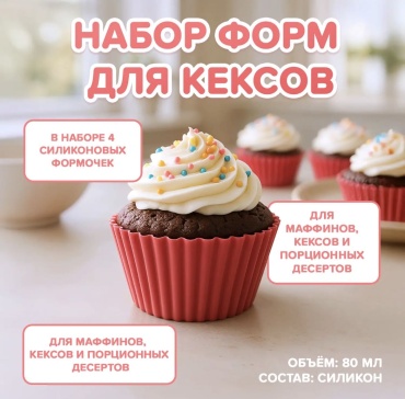Форма для кексов силикон, 4 шт