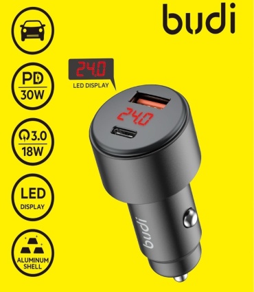 Зарядное устройство Budi Автомобильное зарядное устройство 48W (PD 30W + QC3.0 18W) USB Type-C, USB черный