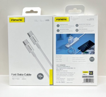 Кабель FONENG USB Type-A (F), USB Type-B, 2 м, X55 белый