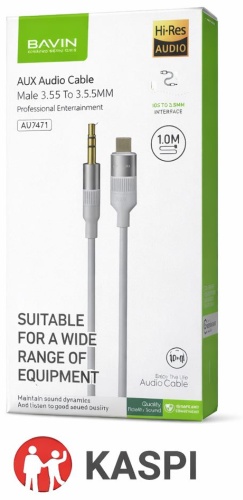 Кабель BAVIN 3.5 мм jack (M), Lightning, 1 м, AUX52 белый