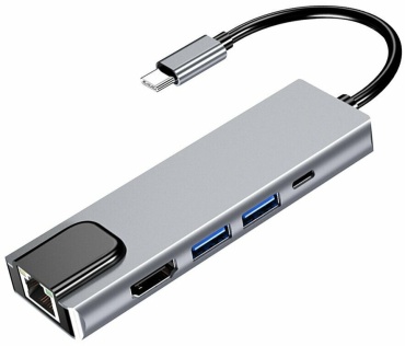 Переходник USB 3.0 (F), USB TypeC (F), USB Type-A (M), HDMI (F), 0.1 м, серый
