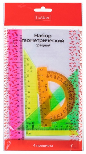 Набор линеек Hatber Набор геометр. средний пласт. Hatber, 20 см, 4 шт, пластик, мультиколор