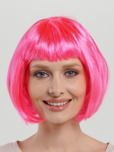 Парик каре с челкой ярко розовый короткий