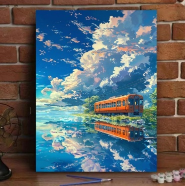 DIY DIGITAL PAINTING Далекий поезд холст на подрамнике 50x40 см