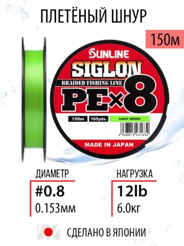Леска Sunline плетеный шнур Шнур для рыбалки плетёный Sunline SIGLON PE8 Multi Color 150 м #0.8 / 12 lb 0.148 мм мультиколор