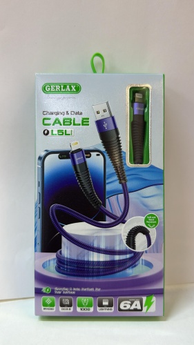 Кабель GERLAX Lightning, 1 м, 452383 черный