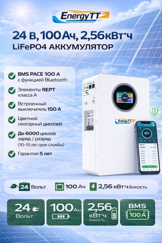 Аккумулятор LiFePO4 Energy TT 24В, 100Ач, 2.56 кВт*ч