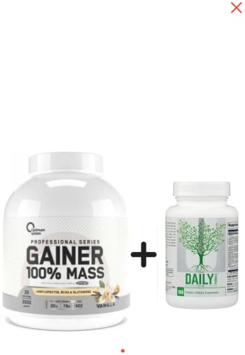 Гейнер Optimum System Optimum system гейнер 3кг ваниль + Universal Nutrition Daily formula витамин 100 таблеток Ваниль 3000 г