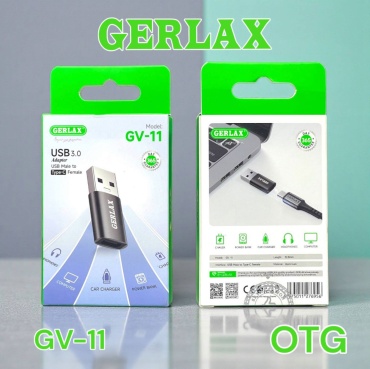 Переходник GERLAX USB TypeC (F), USB 2.0 (M), 0.05 м, черный