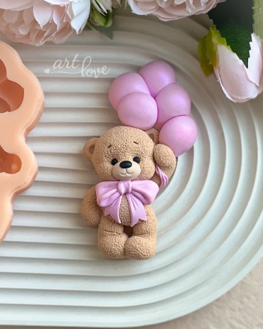 Молд ArtLove "Мишка с шариками и бантом 2D" пищевой силикон